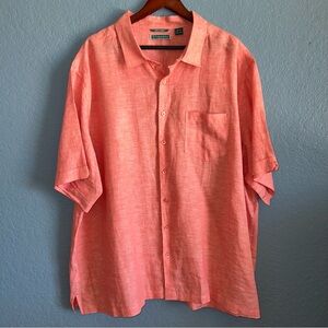 Cubavera 100% Linen Coral Button Up Shirt Mens 3X Resort Beach Tropical